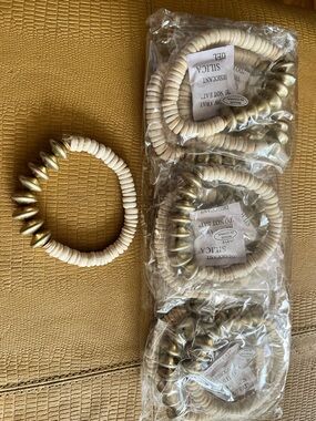 Set of 12 Cream and Gold Beaded Stretch Bracelet - Neutral Stackable Style